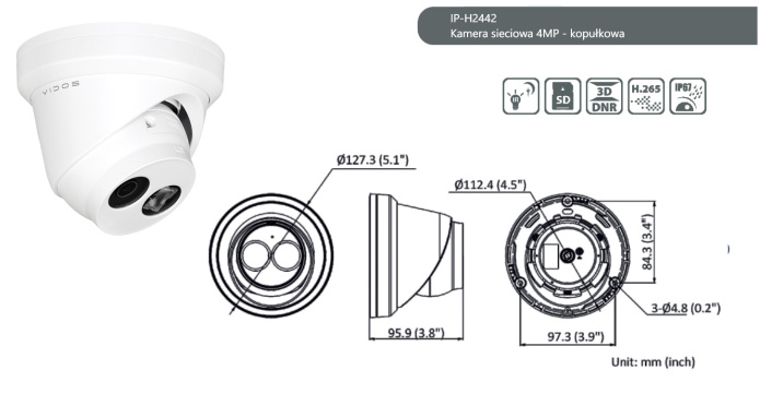 Vidos IP-H2442 Kopułkowa Kamera IP